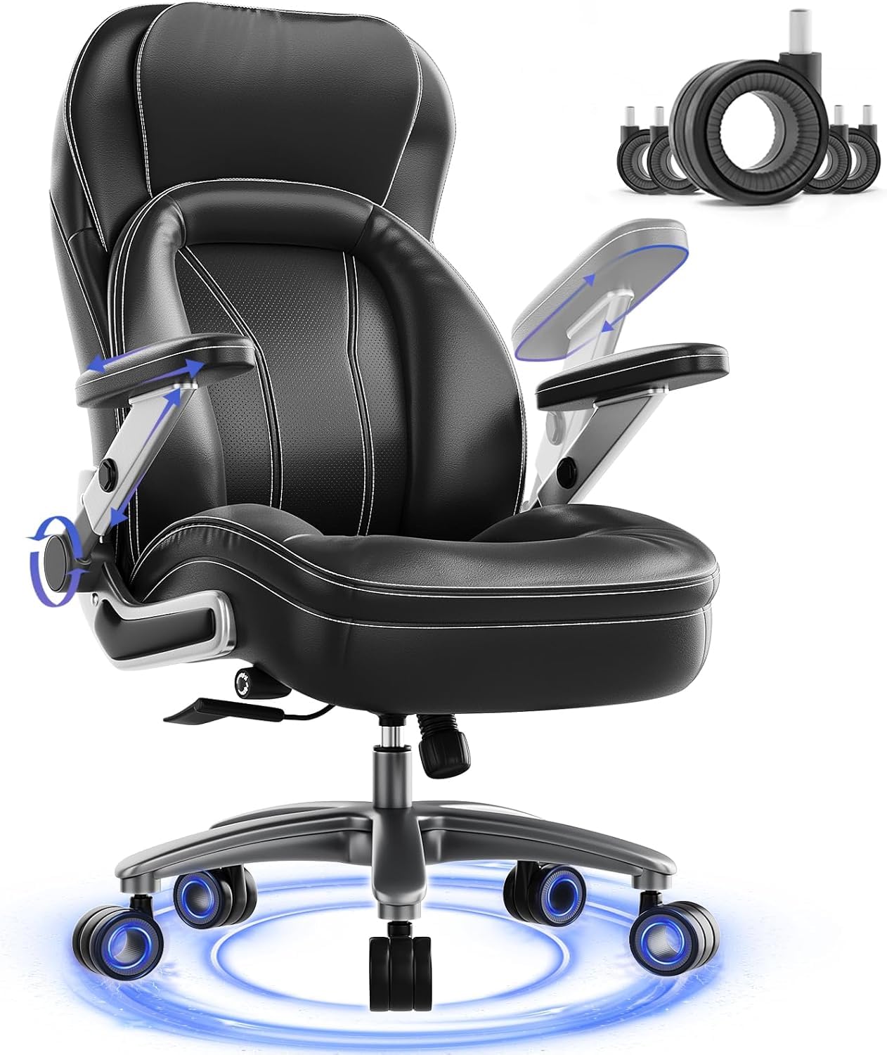 CoziCradle Big and Tall Office Chair, 600lbs Heavy Duty Desk Chair with 5D Arms, Adjustable Lumbar Support & Height, Tilt Function, PU Leather High Back Ergonomic Executive Computer Chair