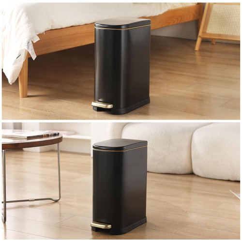 SYNCVIBE Bathroom Trash Can with Soft-Close Lid 3.5 Gallon Stainless Steel Garbage Can with Removable Inner Bucket Slim Trash Bins for Bedroom, Office (Matte Black)