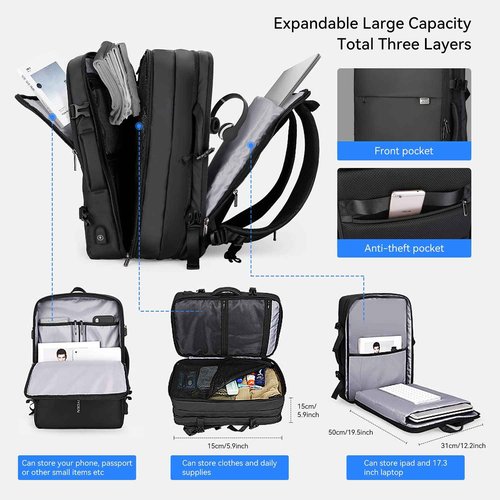MARK RYDEN Travel Backpack for Men, 40L Airline Approved Carry on Backpack with USB Charging Port, 17.3 Inch Waterproof Business Laptop Backpack (12.6 x 8.0 x 19.6 Inch)