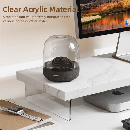 SSWOOD Monitor Stand Riser, Wood & Acrylic Computer Monitor Stand Desk Desktop Organizer Table for Home, Office Workspace, Laptop Riser, Printer, PC & TV Screen Riser