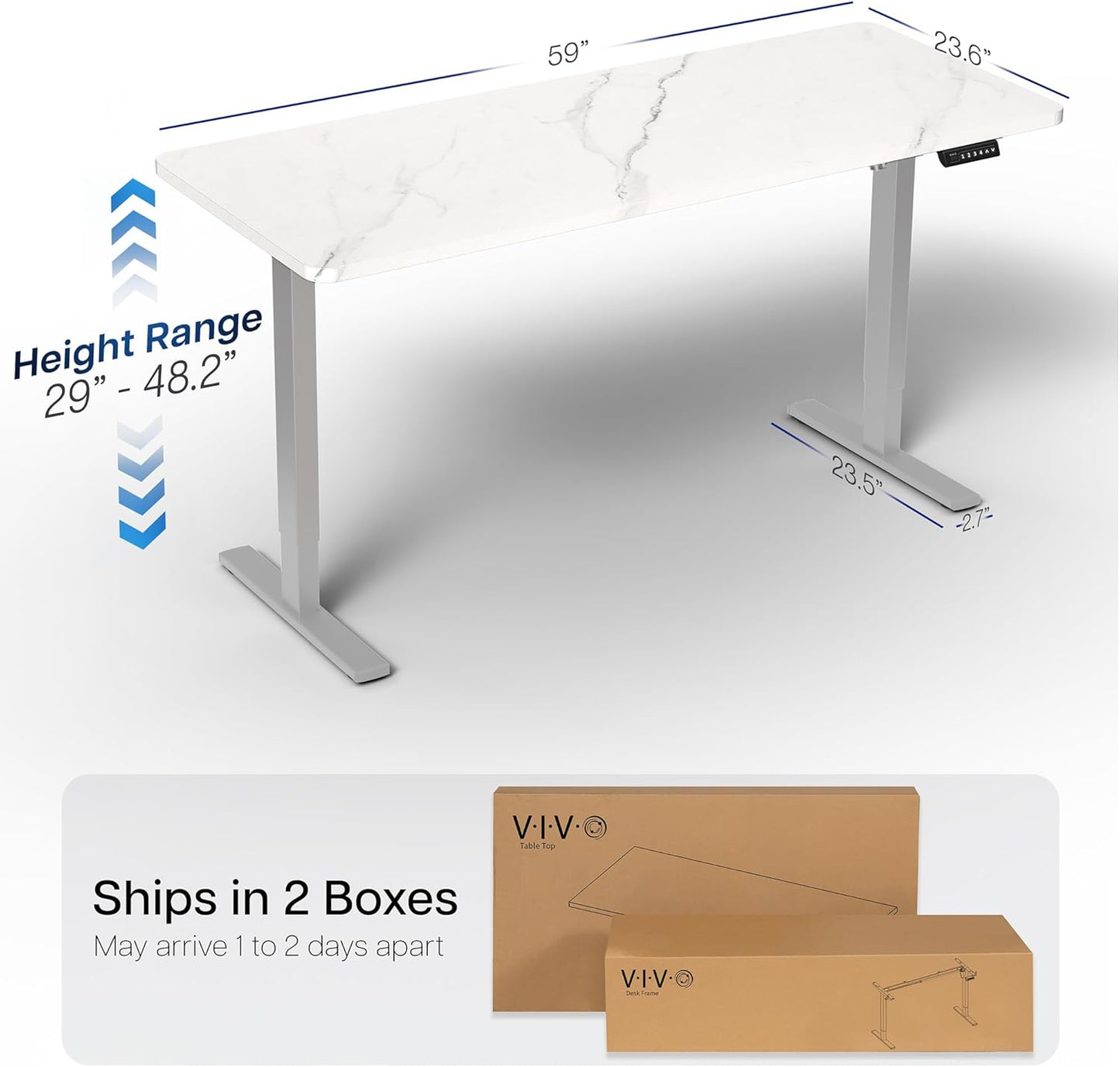 VIVO Electric Standing Desk - Memory Height Adjustment, 60 x 24 in, White Marble Top, Gray Frame