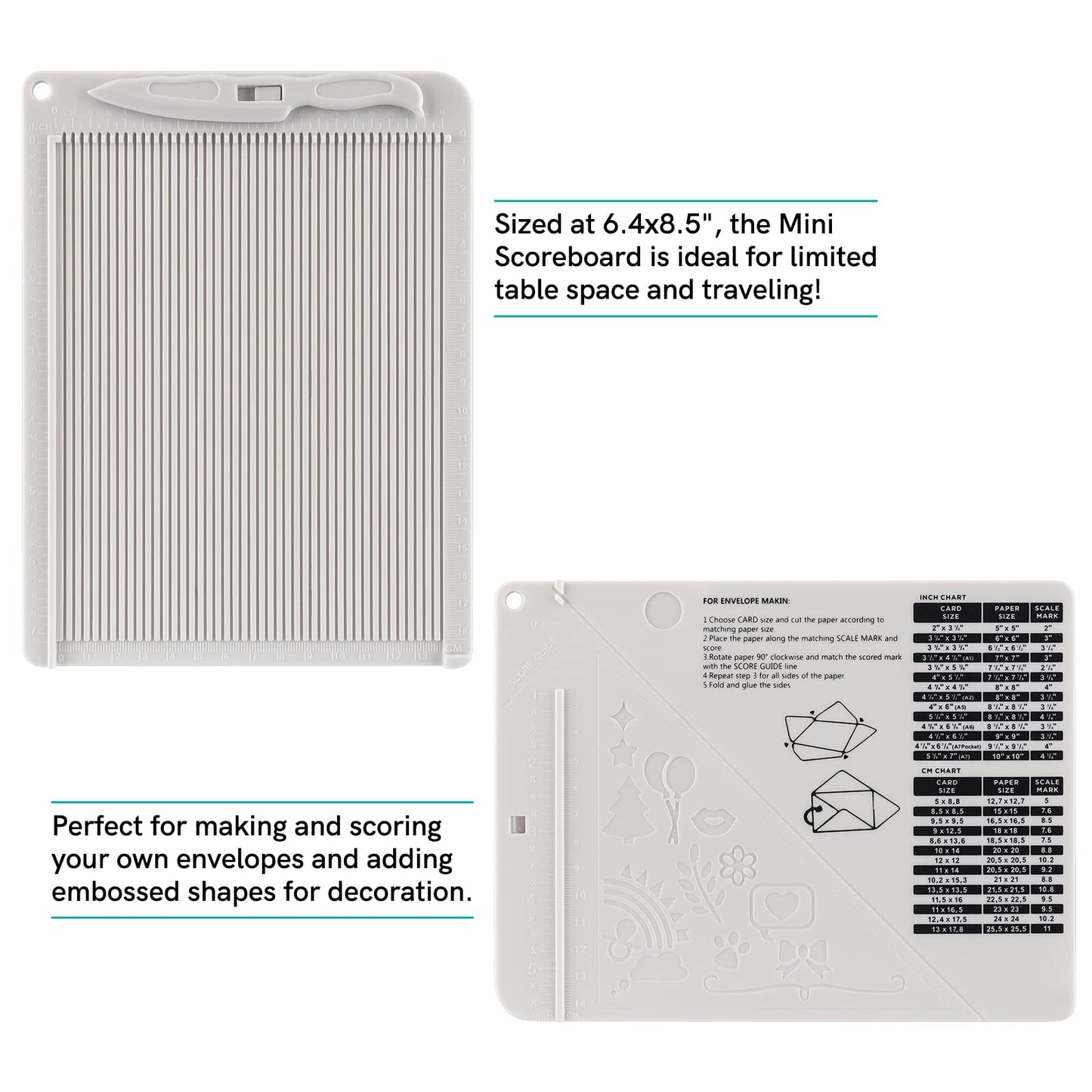 6.4"x 8.5" Mini Score Board Multi-Purpose Scoring Board Envelope Maker with Bone Folder and Guide for Card Making and Paper Crafts Arts Projects Multi-Purpose Scoring Board & Score and Fold Tools