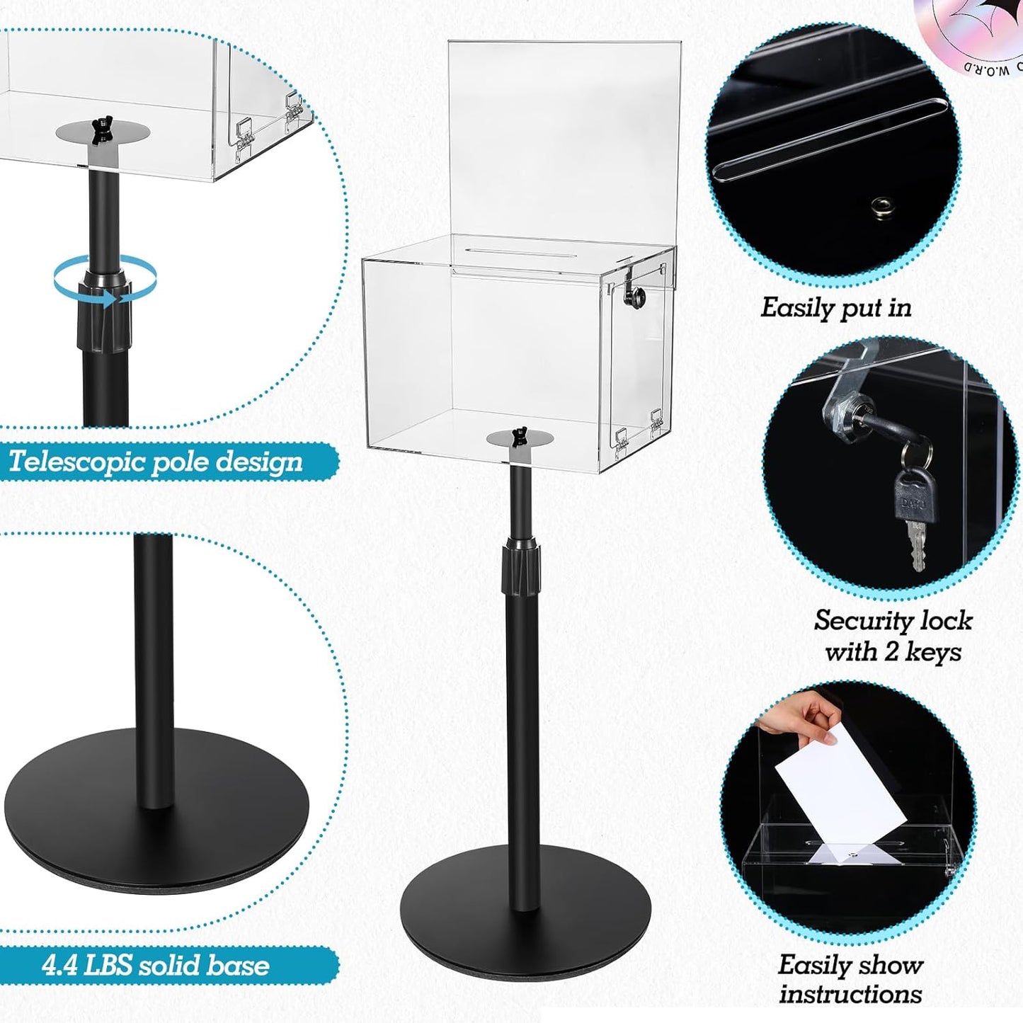 1 Pack Suggestion Donation Box with Lock and Key 11"x 8.25" x 8.25" Acrylic Offering Raffle Box with Stand Slot for Office Charity Church Collection