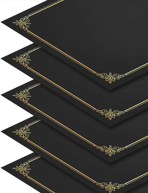 GNL 50 Packs Black Certificate Holders - Diploma Holders, Certificate Covers with Gold Foil Border, for Letter Size 8.5 x 11 Award Certificate Paper and Documents