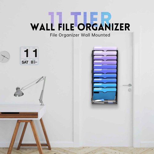 DALTACK 11-Tier Wall File Organizer, Mesh Hanging File Organizer, Mail Organizer Wall Mounted for Papers Folders Clipboard Magazine, Office Organization & Storage, Assembly Needed, Black, 2 Pack