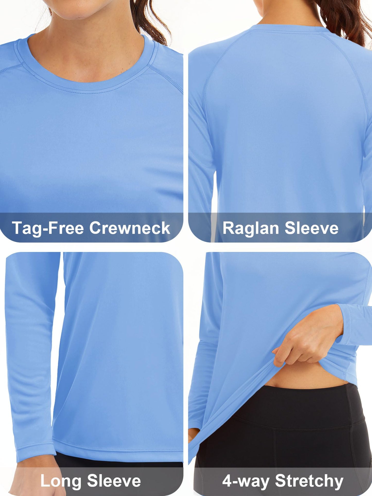 MAGCOMSEN Athletic Shirts Women T Shirts for Women Workout Shirts Running Shirts Women Long Sleeve Shirts UV Shirts for Women Summer Lightblue