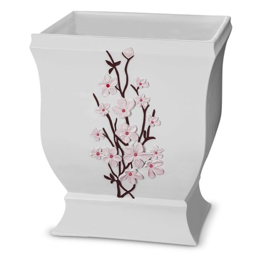 Creative Scents Vanda White Trash Can 1.48 Gal / 5.6L - Decorative Designed Wastebasket - Durable Small Bathroom Trash Can - Waste Basket for Bathroom, Powder Room, Bedroom Or Living Room Decor