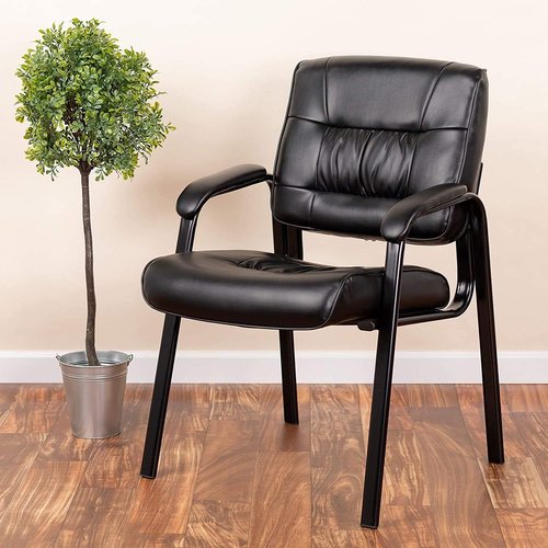 Flash Furniture Haeger LeatherSoft Executive Reception Chair - Tufted Design with Padded Armrests, Black
