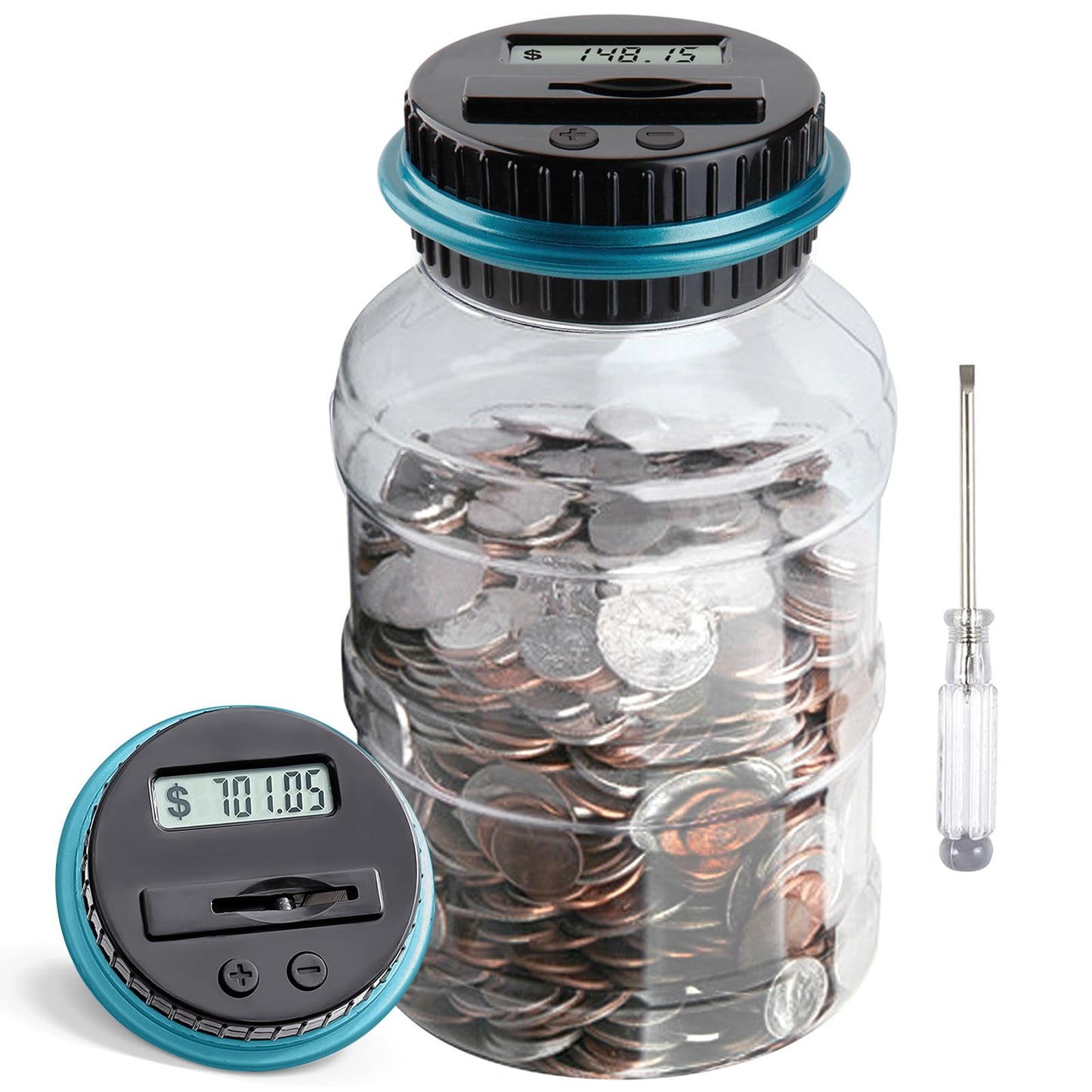 Large Piggy Bank for Boys Adults, Vcertcpl Digital Coin Counting Bank with LCD Counter, 1.8L Capacity Coin Bank Money Jar for Adults, Designed for All US Coins