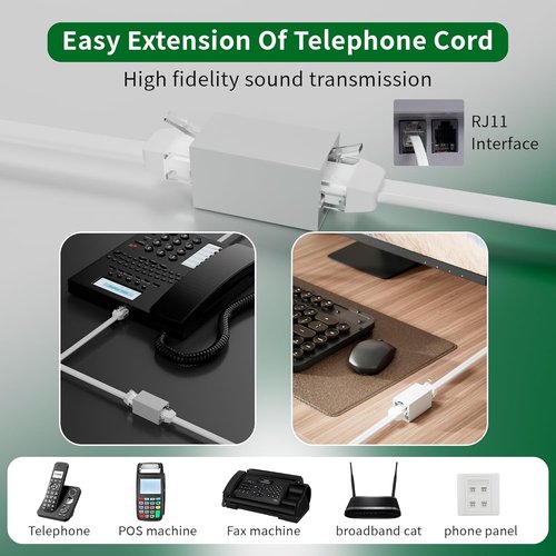 HiFind Telephone Extension Cord - 30 Ft Anti-UV Weatherproof Phone Cable with RJ11 Plug | Flat White