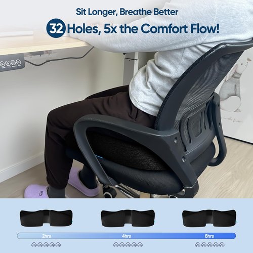 EVECOZY Gel Seat Cushions for Office Chairs Tailbone Pain Relief/Pressure Relief/Sciatica Pain, Memory Foam Breathable Chair Cushions for Back Pain/Butt Pillow Fits Computer Chair/Car/Wheelchair