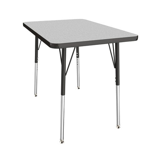 FDP Rectangle Activity School and Office Table (24 x 36 inch), Standard Legs with Swivel Glides, Adjustable Height 19-30 inches; Quick Ship Single Box - Gray Top and Black Edge