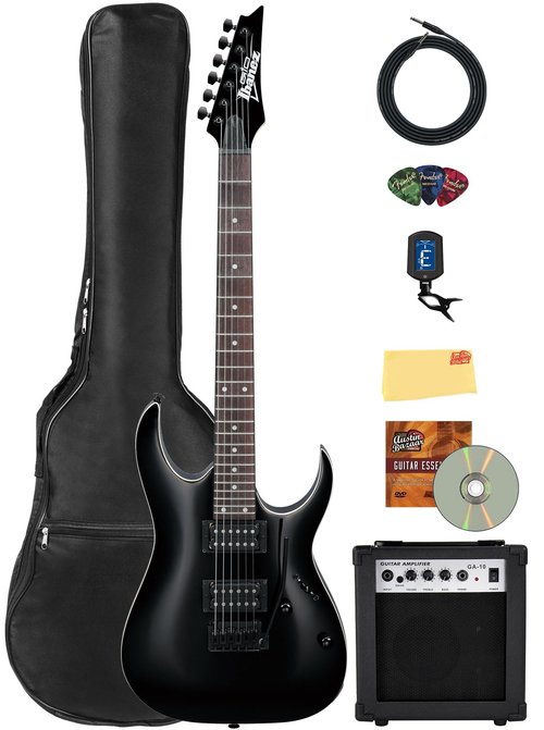 Ibanez RGA Gio Electric Guitar - Black Night Bundle with Amp, Gig Bag, Tuner, Cable, Picks, Austin Bazaar Instructional DVD, and Polishing Cloth