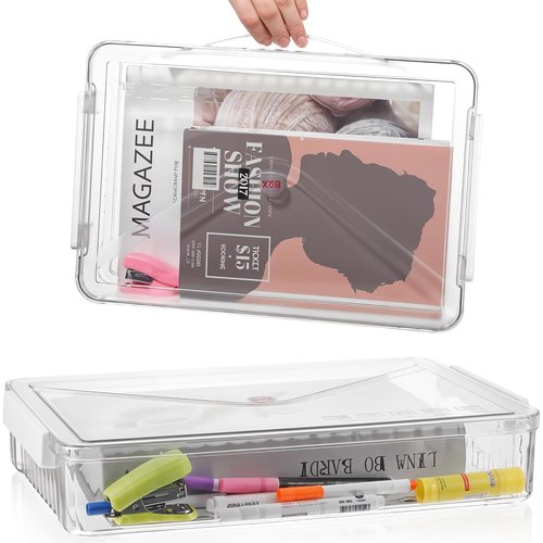HOFURME 2 Packs A4 File Box Portable Project Case with Handle Clear File Box Craft Construction Paper Storage Organizer for Scrapbook, Photo, Scrapbook, Board Game