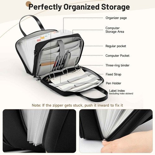LOEUO 3 Ring Binder with Zipper Fits 500 Sheets, 2 Inch Zipper Binder 3 Ring with Shoulder Strap, Binders Organizer Bag with 16" Laptop Compartment for School and Office
