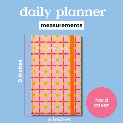 ban.do 17-Month Classic Daily and Weekly Planner Dated August 2025 - December 2026, Hard Cover Self Care Journal, Agenda with Monthly Calendar, Stickers, Art & Bonus Pages (Pink Plaid)