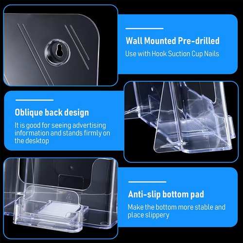 Remerry 2 Set 6.5 Inch Wide Acrylic Brochure with Business Card Holder, Bifold Clear Brochure Display Stand Flyer Literature Magazine Pamphlet Booklet Holder for Desk or Wall Mount Display