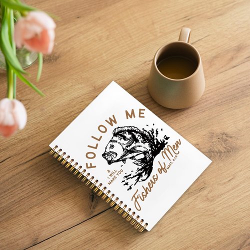 WUCHJ Retro Fish Christian Notebook,Boys Religious Notebook, Matthew 4:19 Bible Verse Journal, Religious Scripture Spiral Notebook Journal for Note Taking, Christian Faith Based Gifts for Women Men, 5.5x8.3 Inch