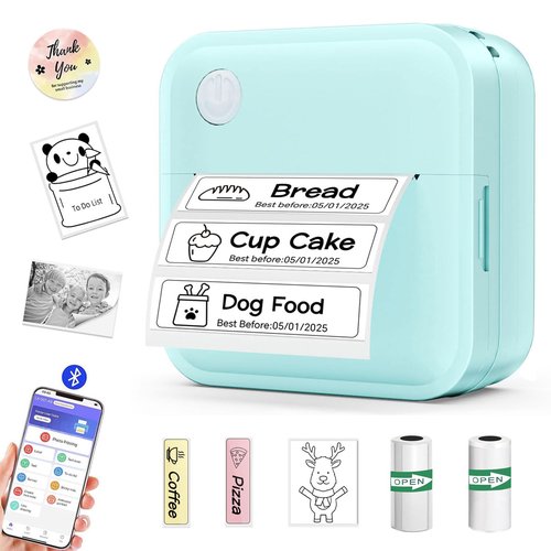 Miouca Label Maker Machine with Tape - 14 Sizes Mini Sticker Printer Bluetooth Label Printer for Home Office Organization, Portable Thermal Sticker Maker Print Pod with Multiple Templates for Phone