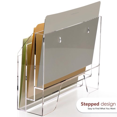 Tfirhuoe Wall Hanging File Folder Organizer for Desk, 3-Tier Acrylic Magazine Rack Wall Mount File Holder, Clear Paper Document Office Organizer - 1 Pack