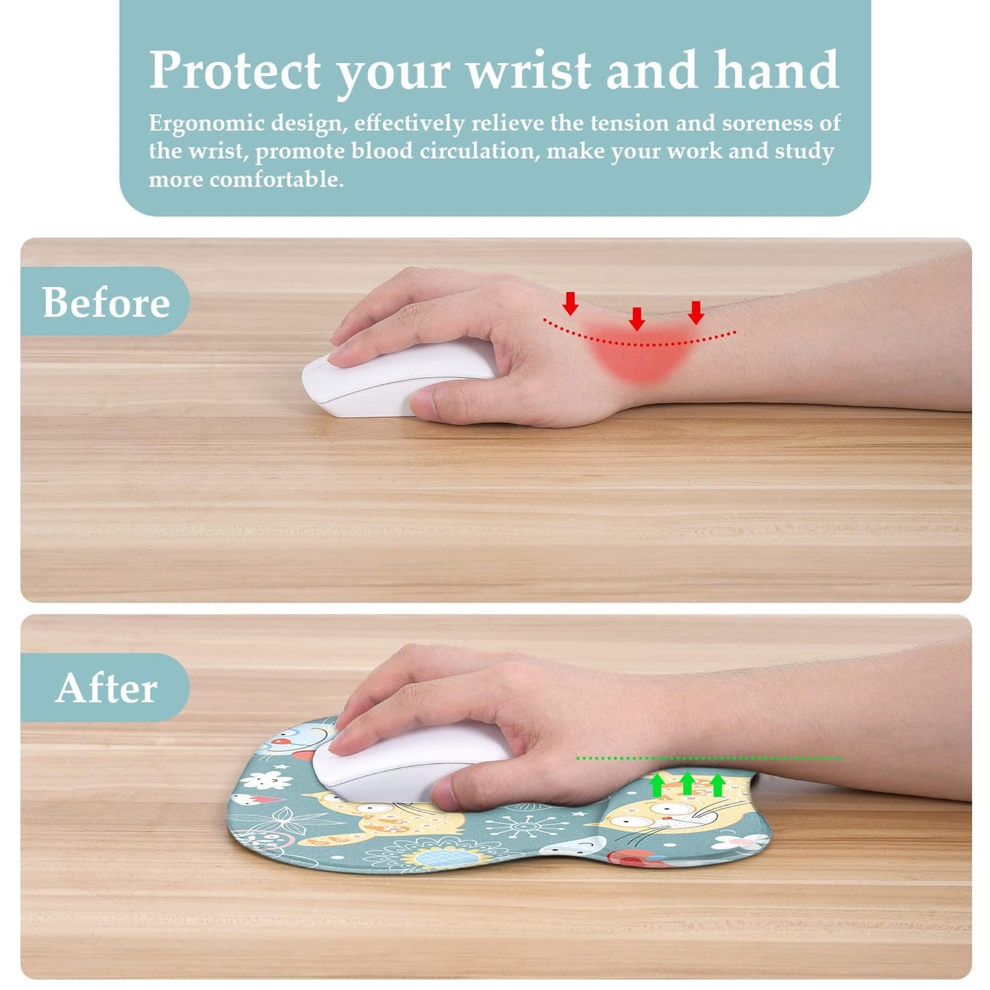EooCoo Ergonomic Mouse Pad with Wrist Support, Mousepad with Memory Foam Wrist Rest and Non-Slip Base for Computer, Cafe, Home & Office, 9.64 x 8.26 in