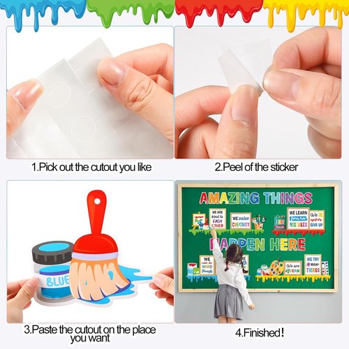 Qilery Art Theme Bulletin Board Set - Colorful Growth Mindset Paint Splatter Cutouts | Motivational Classroom Decor