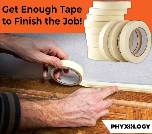 Phyxology Supply 3/4 in Pro-Grade Masking Tape. 60 Yard 12 Pack = 720 Yards of Multi-Use, Easy Tear Tape. Great for Labeling, Painting, Packing and More. Adhesive Leaves No Residue.