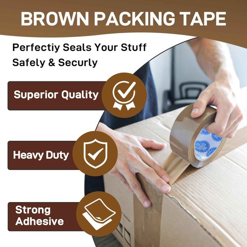 2Inch Brown Packing Tape, 2.0 Mils 110 Yards - High Tensile Strength for Shipping, Moving Boxes Sealing & Packaging, Superior Hold and Tear Resistance