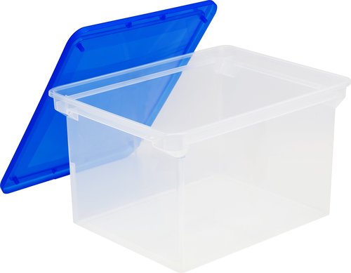 Storage Plastic File Tote Storage Box with Snap-On Lid, Letter/Legal Size, Clear/Blue (61508A01C)