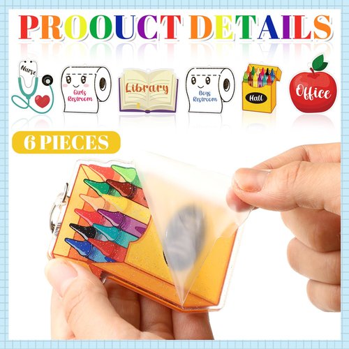 Weekgrat 6 Sets Acrylic Back to School Hall Pass Lanyards Unbreakable School Passes Set for Teachers Cute Classroom Passes for Bathroom, Office, Library and Nurse Classroom Supplies(Cute)