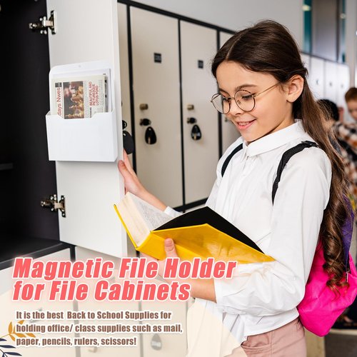 Epakh 6 Pack Magnetic File Holder Back to School Supplies Magnetic Paper Organizer Wall Mounted Mail Magazine Storage Pockets for Refrigerator, Whiteboard, Office, Classroom(White)