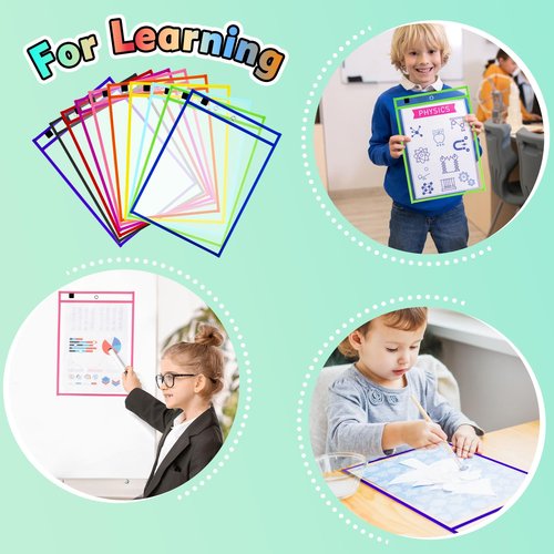 EEHZTSI 30 Pack Dry Erase Pocket Sleeves, Reusable Clear Plastic Classroom Sleeves, 10x14 Inch Ticket Holders