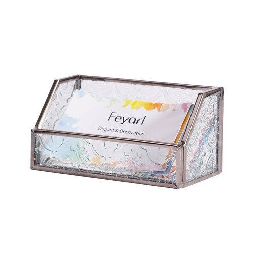 Feyarl Vintage Glass Business Card Holder Stand Business Card Display Office Mosaic Business Name Card Organizer Storage for Meeting Exhibition Reception Desktop Countertop