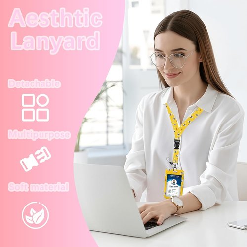 Honey Bee ID Badge Holder - Detachable Lanyard & Retractable Reel for Nurses, Teachers, & Office Staff