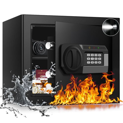 1.6 Cub Fire Proof Safe for Home Documents, Anti-Theft Digital Security Box with Electronic Keypad Lock and Spare Key, Small Safes for Home Use Fire and Water proof for Money Jewelry Valuables
