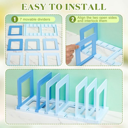 Suzile 2 Pack Adjustable Vertical File Organizer for Desk, 6 Compartments Plastic Folder Sorter with Expandable Divider, Upright File Holder for Books Magazines Office Supplies(Gradient Blue Green)
