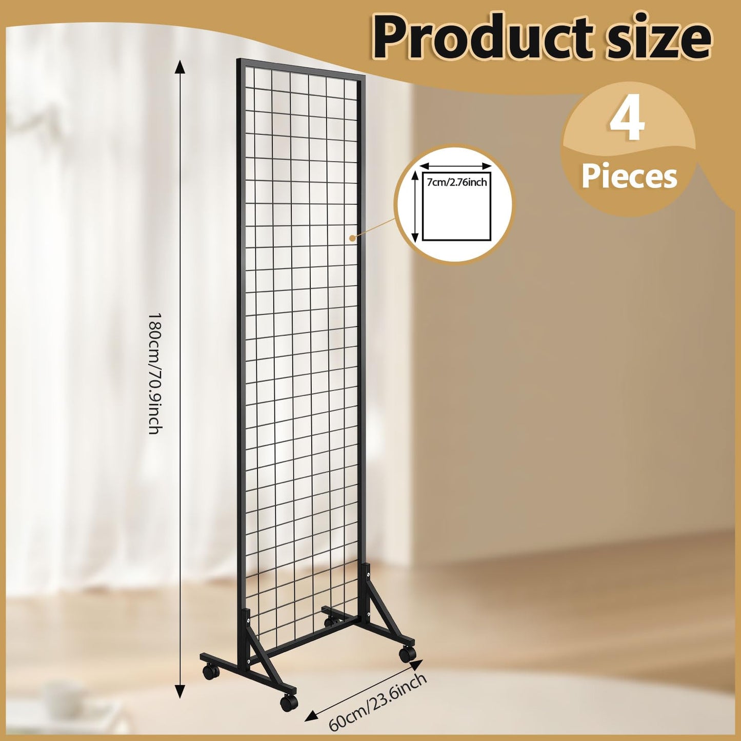 Blulu 4 Pcs 2' x 6' Grid Wall Display Stand with T-Base, 2026 Freestanding Grid Tower for Vendor Events & Craft Shows, Sports Jersey & T-Shirt Display Rack for Game Day Fan Shop (Black)