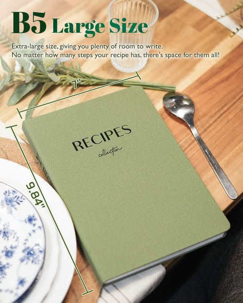 hi!SCI Recipe Book to Write in Your Own Recipes, Blank Recipe Notebook with 192 Pages, 7" x 10" Hardcover Recipe Journal for Family Cooking Lover, Diy Cookbook to Organize Your Recipes(Sage Green)