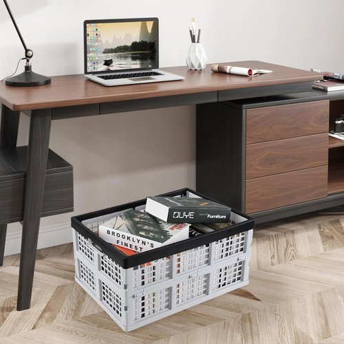 Tstorage 34 L Plastic Collapsible Storage Crate, Folding Stackable Storage Crate, Foldable Basket, 3 Packs