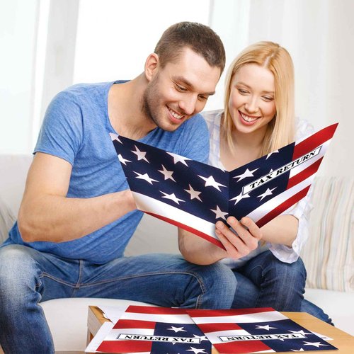Skyygemm 100 Pcs Income Tax Return Folders 9 x 12 Inch Red White and Blue Tax Envelopes with Two Pocket for Preparer Organizer Office Supplies