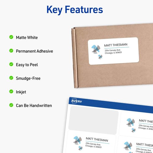Avery Printable Shipping Labels with Sure Feed, 2" x 4" Customizable Stickers, White, 1,000 Blank Mailing Labels, Great for Mailing, Shipping, and More (8463)