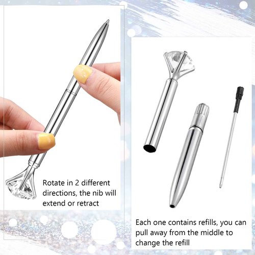Leinuosen 50 Pcs Bulk Diamond Pens with Crystal Bridal Shower Gifts Metal Bling Ballpoint Pens with Black Ink for Bridal Shower Wedding Party Office School(Silver)