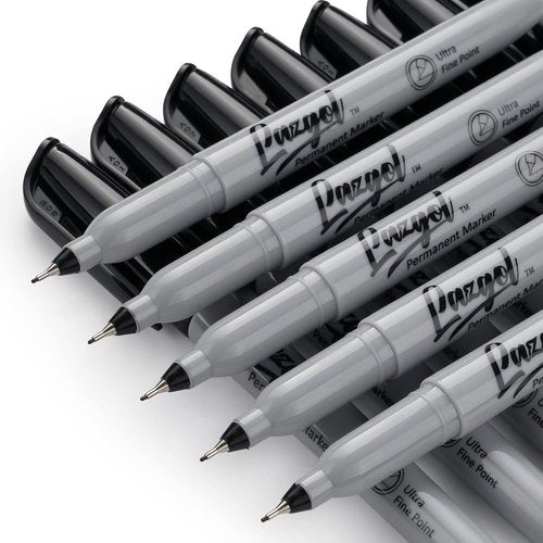 LAZGOL Permanent Markers - Ultra Fine Point 0.4 mm | 60 Pack Black Felt Tip Pens for Versatile Marking