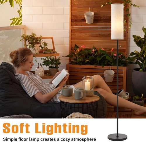 Ambimall 64'' Floor Lamp - Minimalist Design with Beige Shade & Pull Chain Switch for Living Room