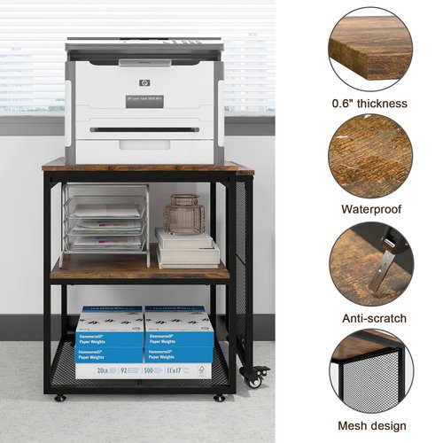 Natwind 24''x20''x29'' Large Printer Stand with Storage Shelves,Extendable Home Craft Table,Home Office Organization Desk, Versatile Table for Home Office, Kitchen, Study Room, Living Room (Retro)