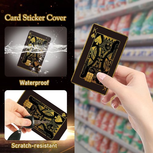 Aposwow Credit Card Skin Stickers - 4 Pcs Playing Cards Debit Card Skin Stickers, Black Gold Poker A K Q J Theme Removable Waterproof Decal Cover Set for DIY Key, Transportation Cards
