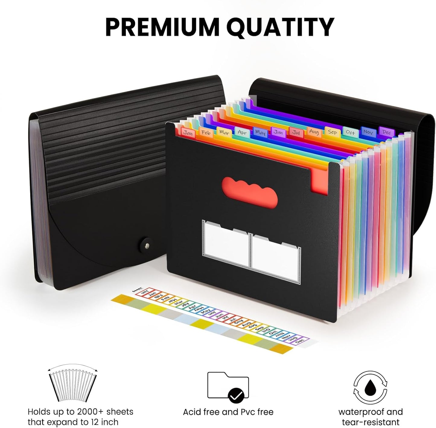 Sooez Accordion File Organizer - 13 Pocket Expanding Folders for Bills & Receipts | A4 Size with Labels