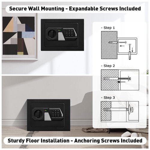 TOTOY Small Personal Safe Box 0.5 Cu Ft- Electronic Digital Security Safe Steel Construction Hidden with Key Lock, Wall or Cabinet Safety Box for Home Office Hotel Business Jewelry Gun Cash Money