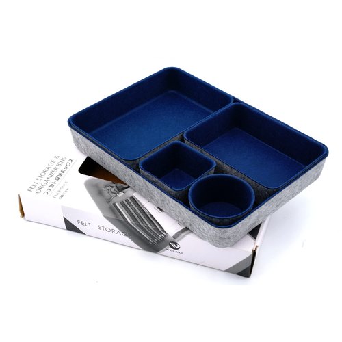 Welaxy Office Desk Drawer Organizer Trays felt Storage bins Paper Letter trays Document File Papers Magazines Sorter Organizing box round 5 piece(Navy )