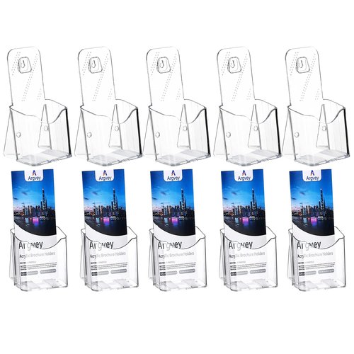 Acrylic Brochure Holder 4x9 Inch, Clear Pamphlet Holder Display Stand for Trifold 4 Inch Flyers, Booklets, Table Signs, Plastic Rack Card Holder for Office, Home, Store, 10 Pack